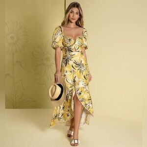 Studio F boho linen open back cut out floral dress size 6